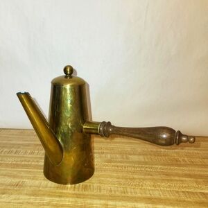 Vintage Brass Turkish Coffee Pot with Wooden Handle